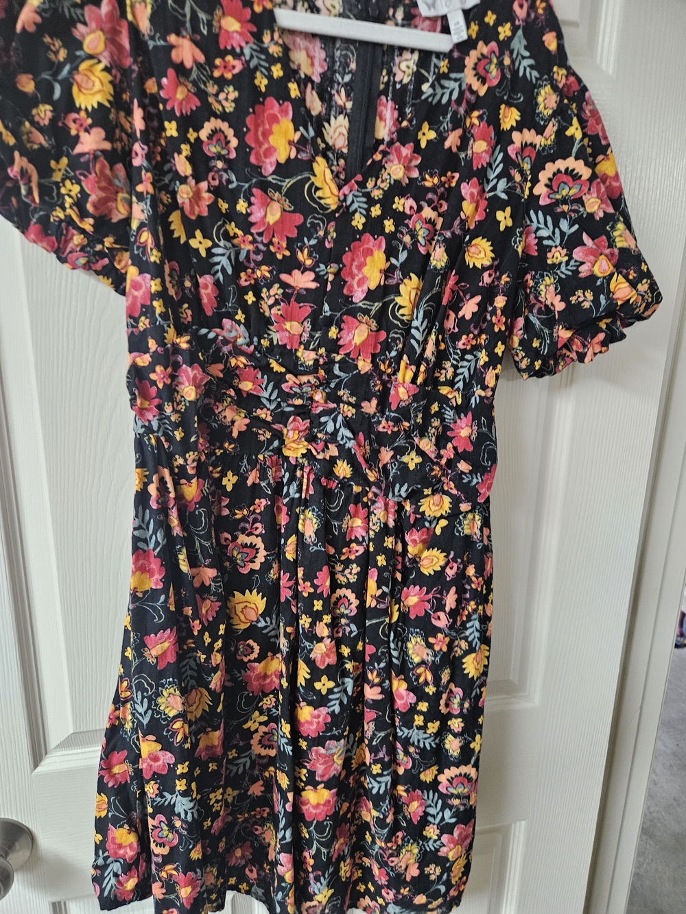 Jessica Simpson Black Midi Dress with Pink & Yellow Floral Print